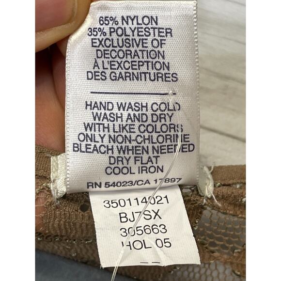 Vintage Old Navy Top Womens‎ XL Brown Lace 3/4 Sleeve V Neck See Through Sheer - Picture 8 of 10